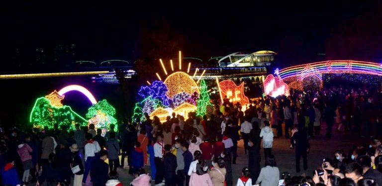 People at the venue of the illumination festival