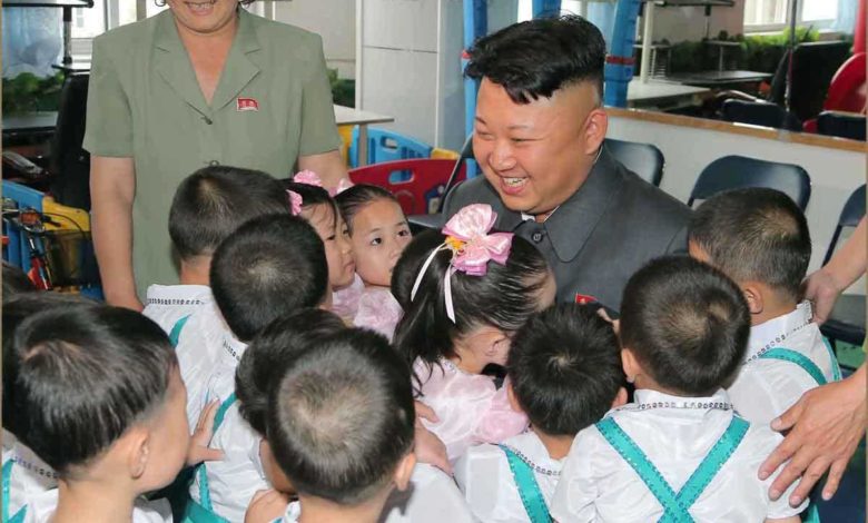 Kim Jong Un visiting the Pyongyang Orphanage and congratulating the orphans on greeting the international children’s day in June Juche 103 (2014)