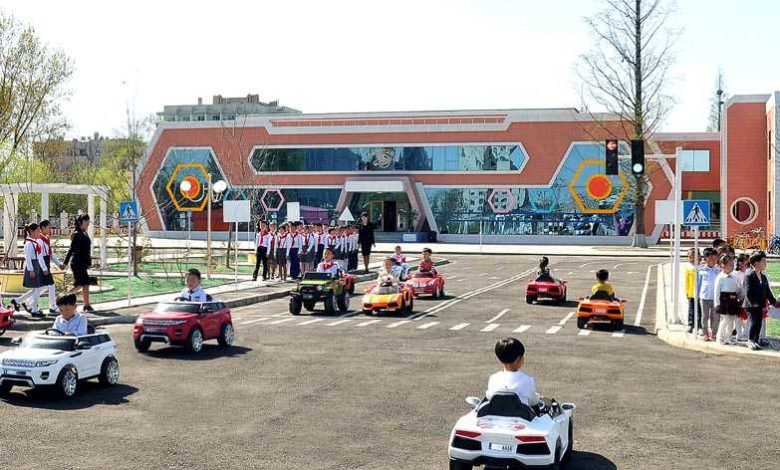 At a traffic-safety education park for children
